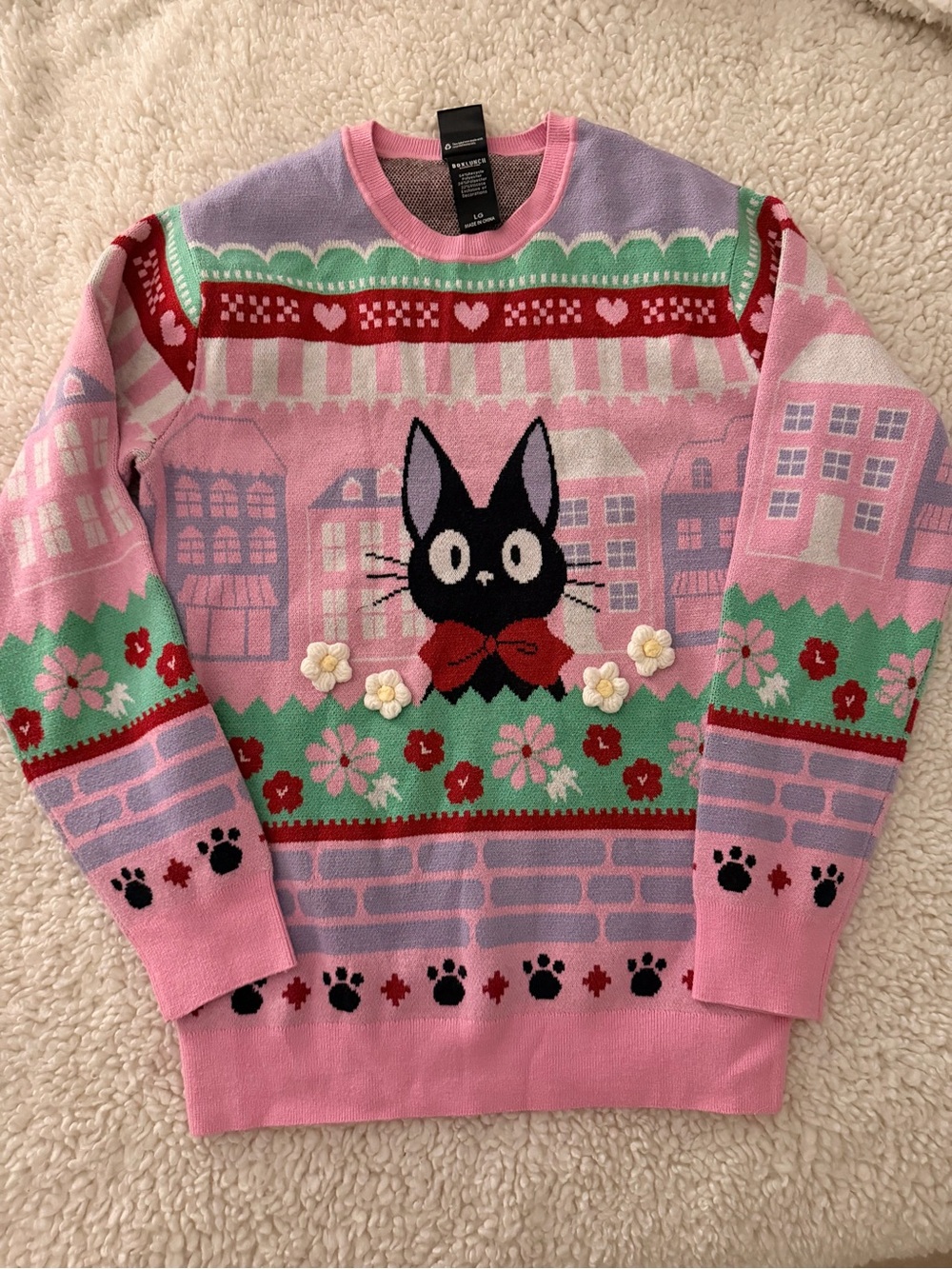 Kiki's Delivery Service Sweater Womens Large Jiji Floral Portrait Box Lunch